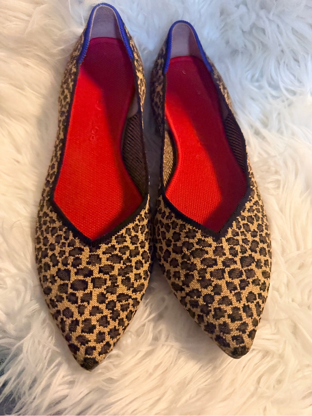 Rothy's Leopard Print Pointed Flats with Red Insole and Blue Trim size 13 - Picture 4 of 9